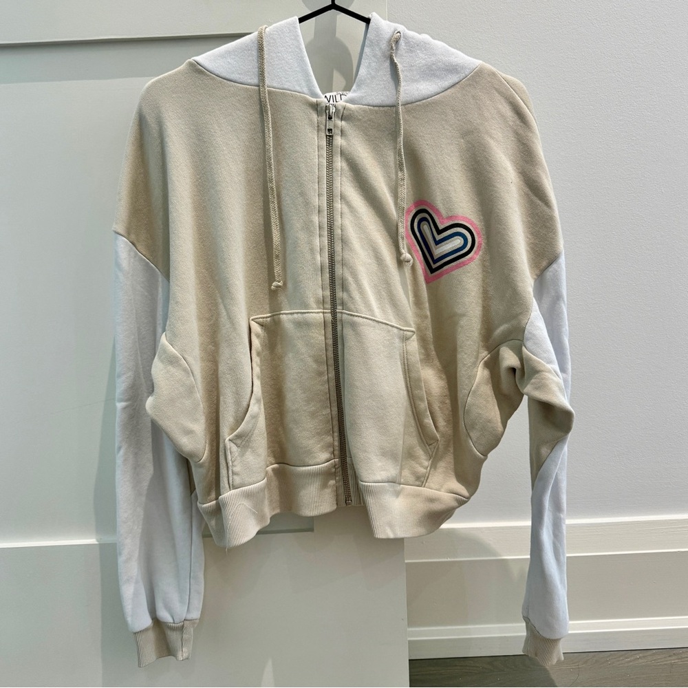 Wildfox Cream and Tan Heart Zip Up.